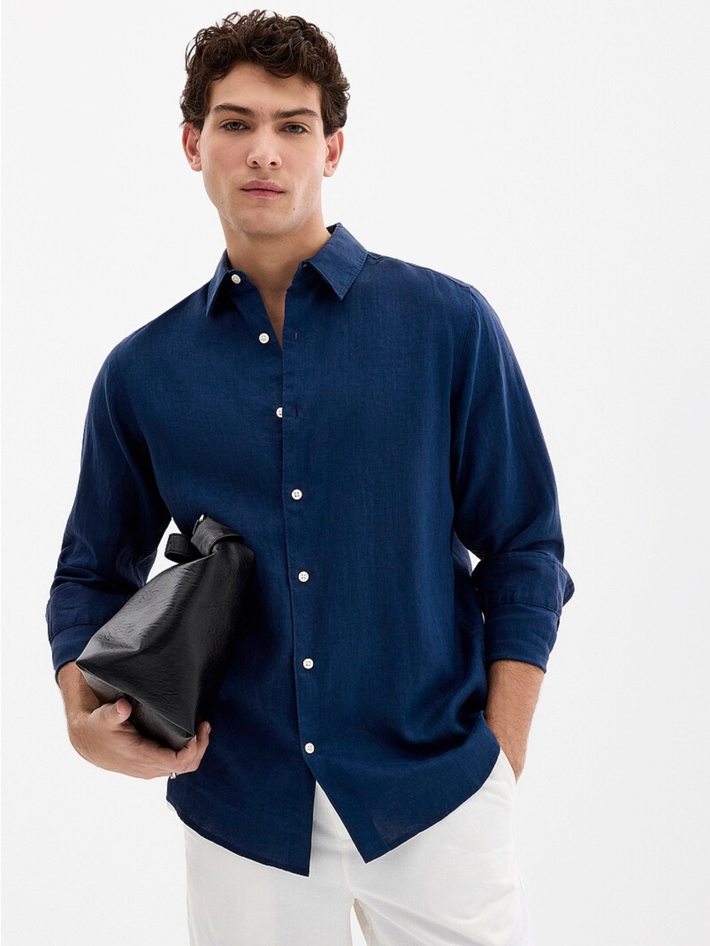 Simons Le 31 European Linen Modern Fit Shirt Men’s Size Medium Navy Blue